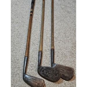 Antique  1920 golf clubs  wood handles  excellent shape 3 clubs Spaulding